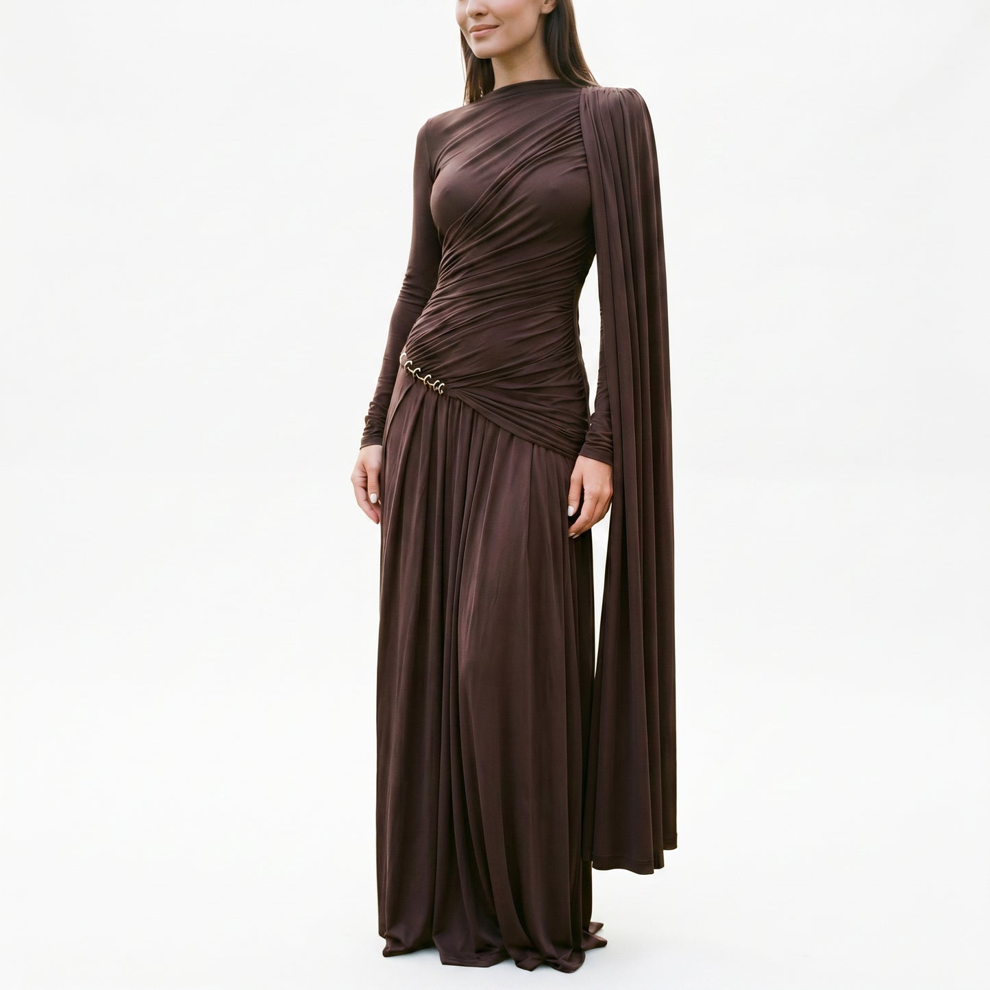 Mia | Elegant Fitted Maxi Dress with Draped Panel DONE 05-26-2026