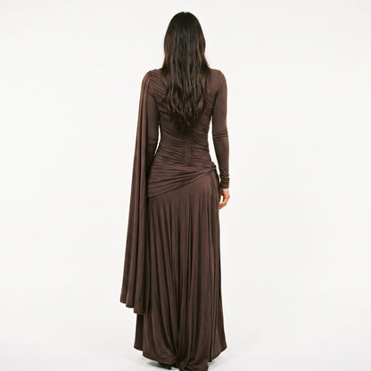 Mia | Elegant Fitted Maxi Dress with Draped Panel DONE 05-26-2026