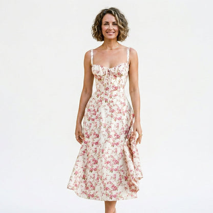 Mia - Elegant Floral Corset Summer Dress for Wedding Guests