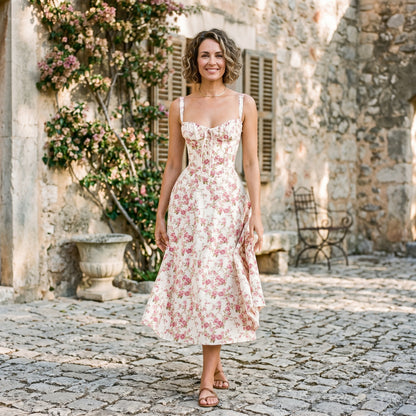 Mia - Elegant Floral Corset Summer Dress for Wedding Guests