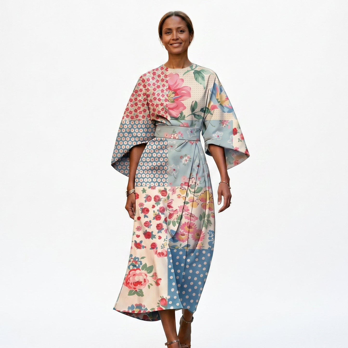 Mia | Elegant Floral Kimono Sleeve Midi Dress for Wedding Guests DONE 06-05-2026