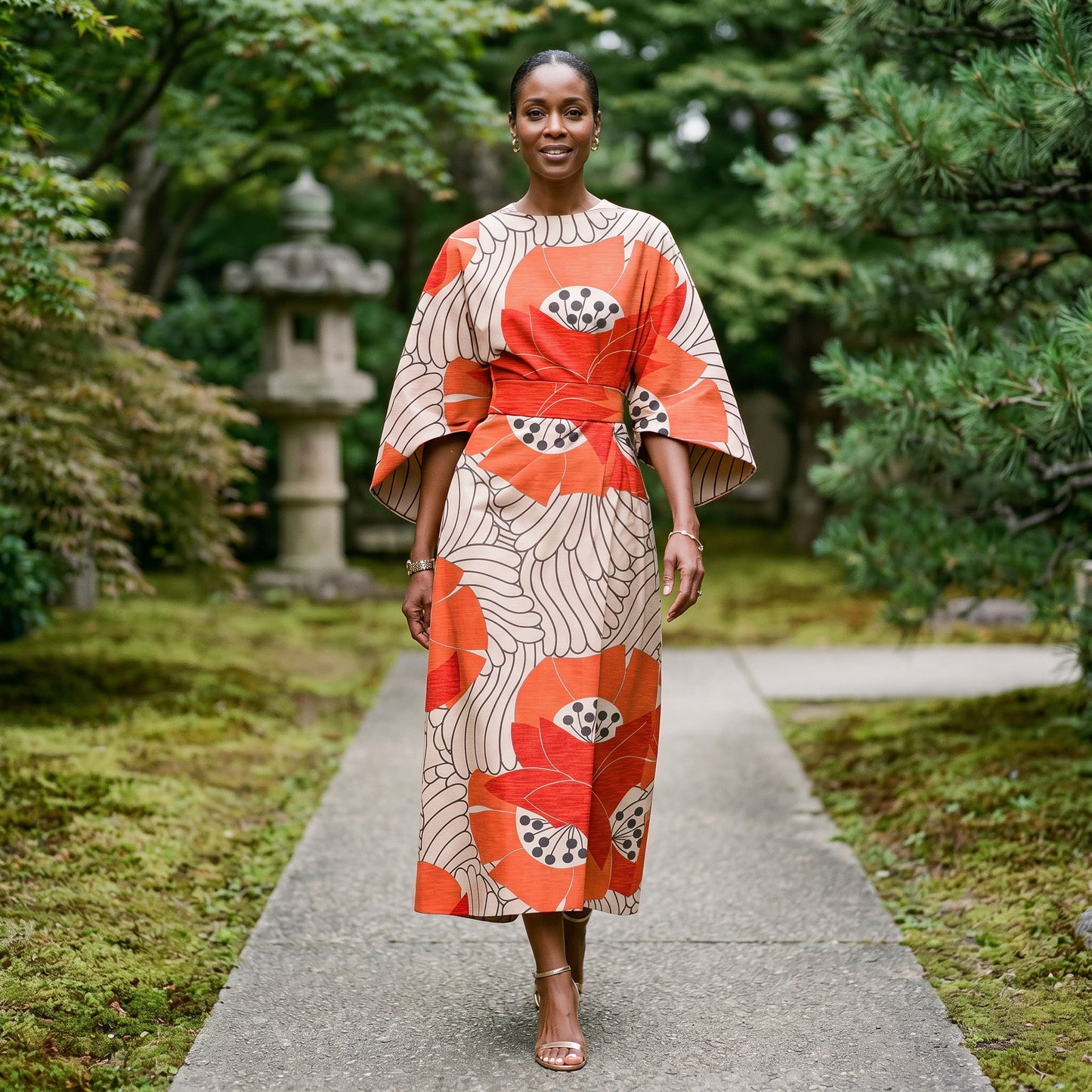 Mia | Elegant Floral Kimono Sleeve Midi Dress for Wedding Guests DONE 06-05-2026
