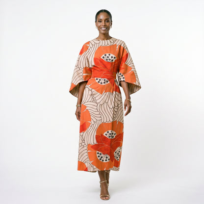 Mia | Elegant Floral Kimono Sleeve Midi Dress for Wedding Guests DONE 06-05-2026
