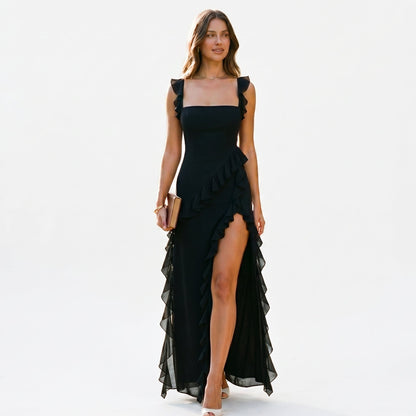 Mia | Elegant Ruffled Black Maxi Dress for Women DONE 06-10-2026