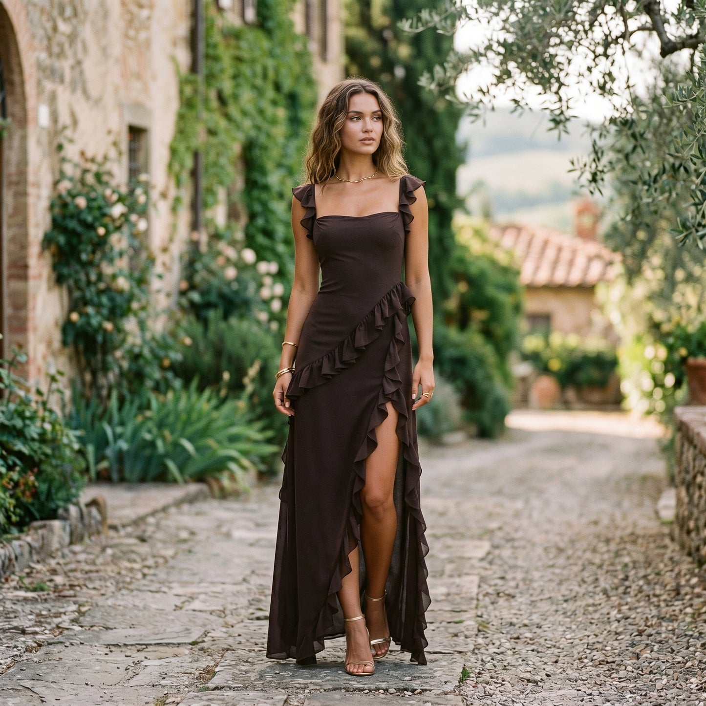 Mia | Elegant Ruffled Black Maxi Dress for Women DONE 06-10-2026