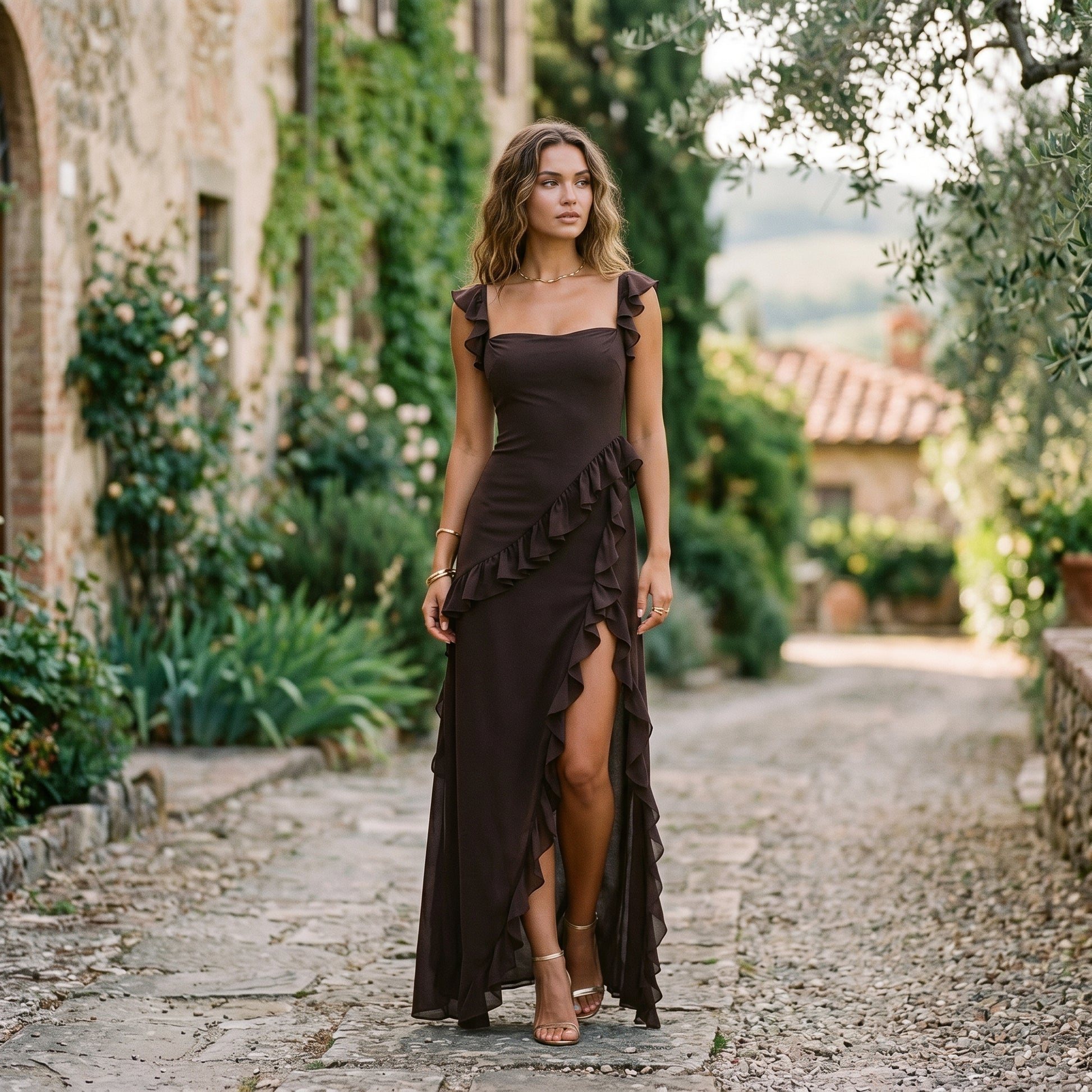 Mia | Elegant Ruffled Black Maxi Dress for Women DONE 06-10-2026