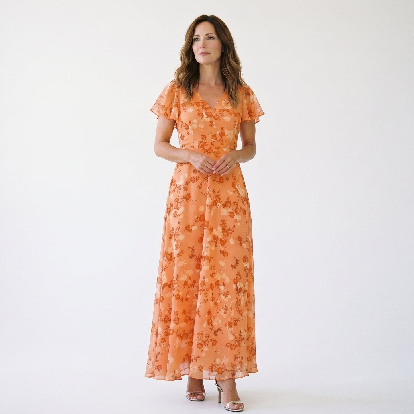 Mia | Romantic Peach Floral Summer Maxi Dress for Wedding Guests DONE 06-05-2026