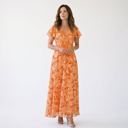 Mia | Romantic Peach Floral Summer Maxi Dress for Wedding Guests DONE 06-05-2026
