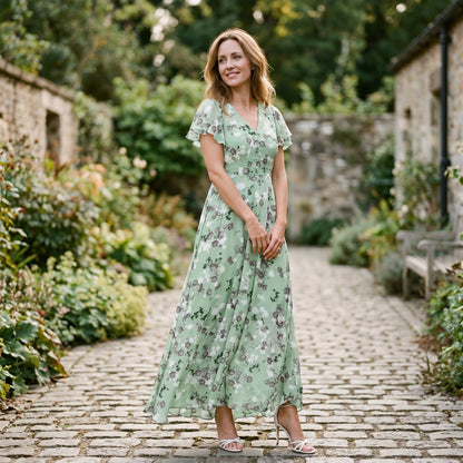 Mia | Romantic Peach Floral Summer Maxi Dress for Wedding Guests DONE 06-05-2026