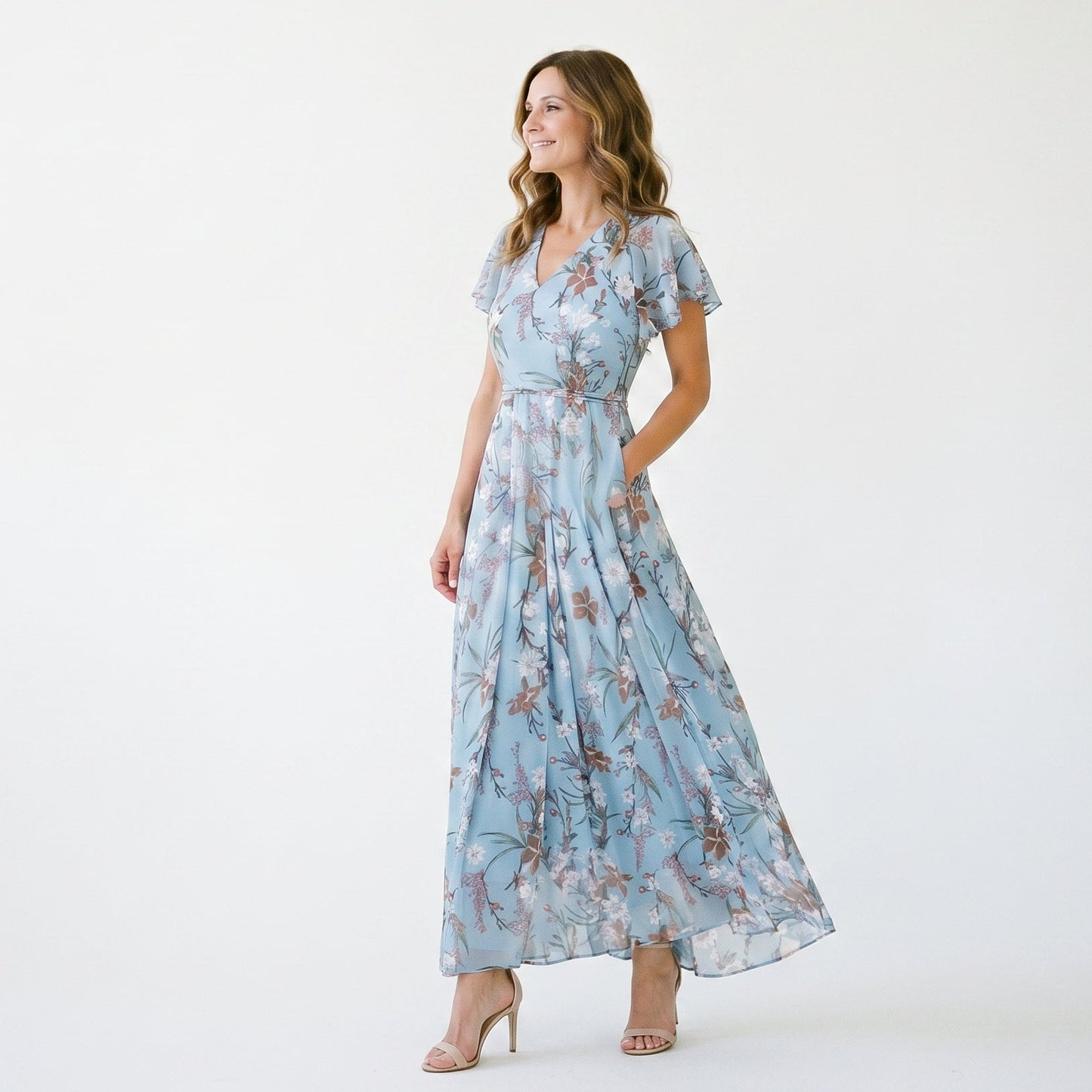 Mia | Romantic Peach Floral Summer Maxi Dress for Wedding Guests DONE 06-05-2026