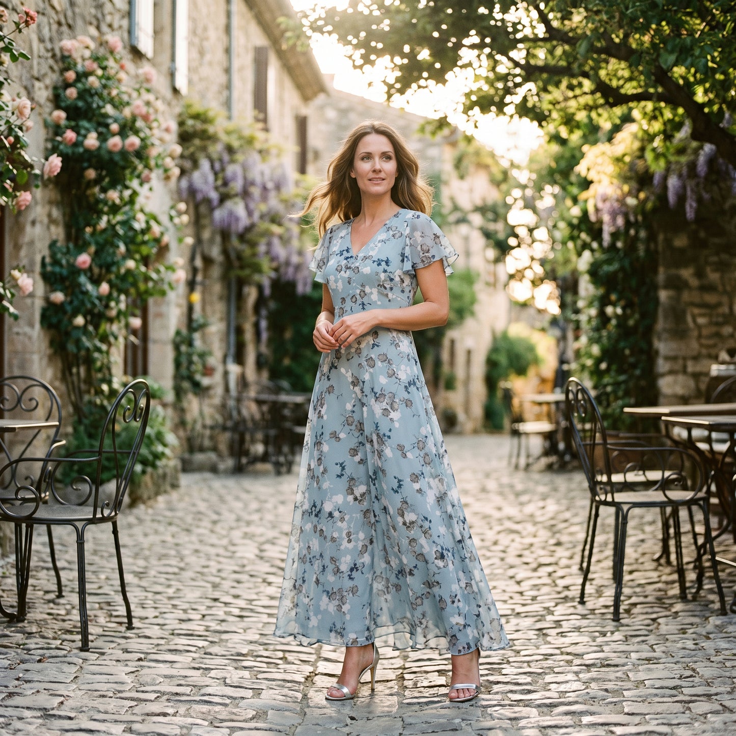 Mia | Romantic Peach Floral Summer Maxi Dress for Wedding Guests DONE 06-05-2026