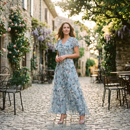 Mia | Romantic Peach Floral Summer Maxi Dress for Wedding Guests DONE 06-05-2026
