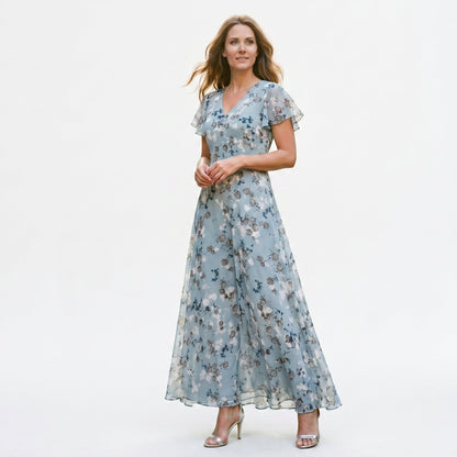 Mia | Romantic Peach Floral Summer Maxi Dress for Wedding Guests DONE 06-05-2026