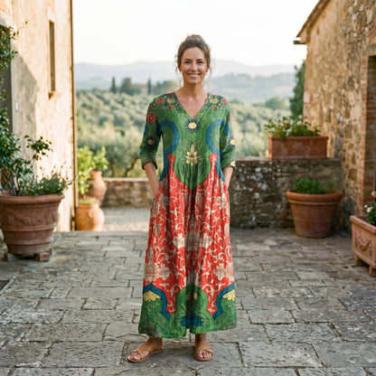 Mia | Vibrant Floral Maxi Dress for Women, Relaxed V-Neck Long Dress DONE 06-05-2026