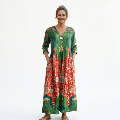 Mia | Vibrant Floral Maxi Dress for Women, Relaxed V-Neck Long Dress DONE 06-05-2026