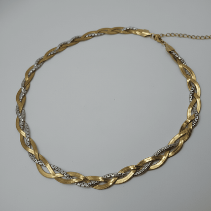 Minimalist Braided Stainless Steel Necklace with White Zircons