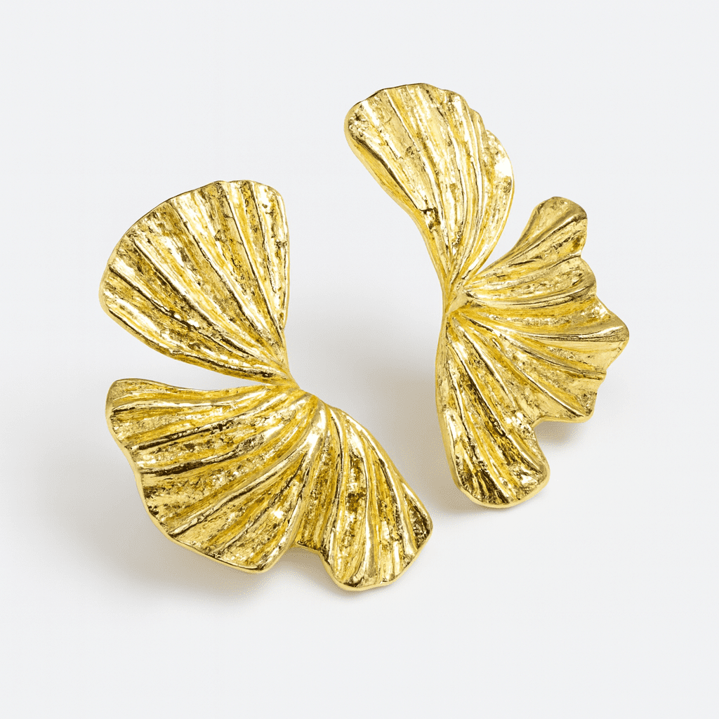 Minimalist Ginkgo Earrings in Gold Tone