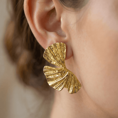 Minimalist Ginkgo Earrings in Gold Tone