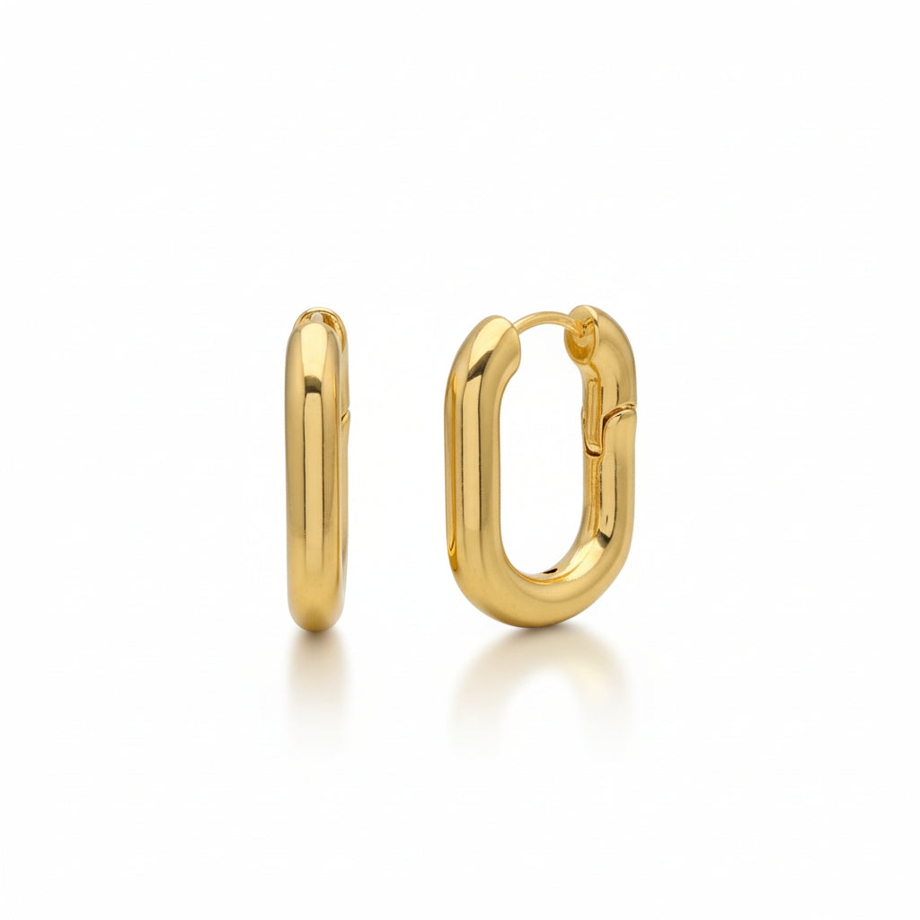 Minimalist Oval Hoop Earrings in 18K Gold Tone