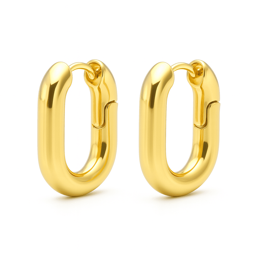 Minimalist Oval Hoop Earrings in 18K Gold Tone