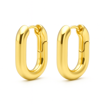 Minimalist Oval Hoop Earrings in 18K Gold Tone