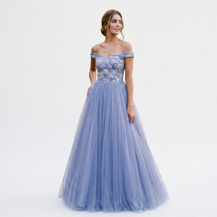 Natalia - Elegant Floral Off the Shoulder Formal Dress DONE 06-11-2026