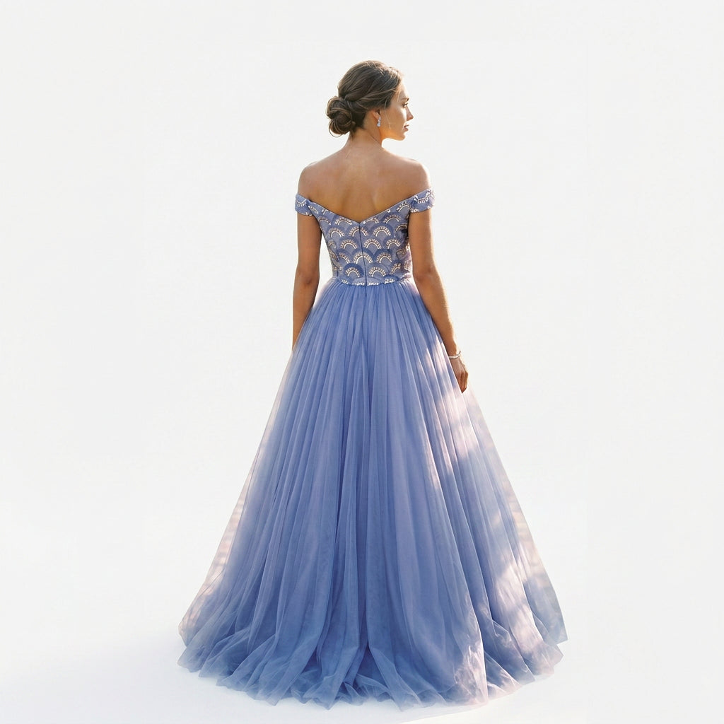 Natalia - Elegant Floral Off the Shoulder Formal Dress DONE 06-11-2026