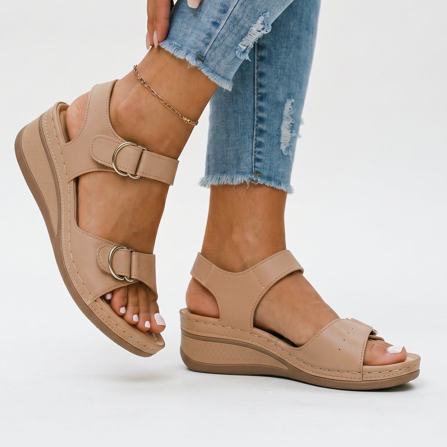 Nina - Elegant Black Wedge Sandals for Women DONE