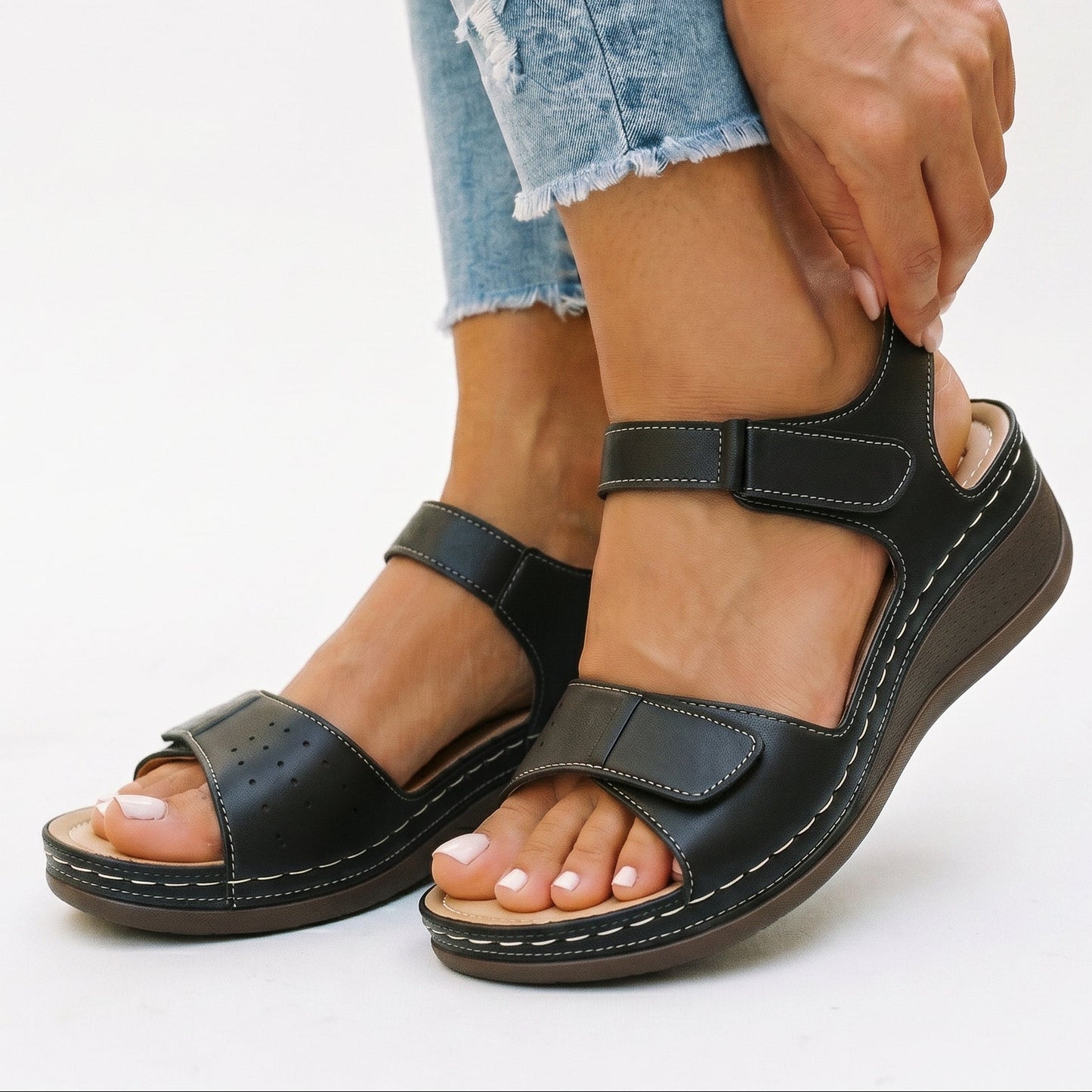 Nina - Elegant Black Wedge Sandals for Women DONE
