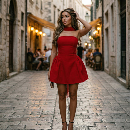 Off-Shoulder Backless A-Line Mini Dress for Women
