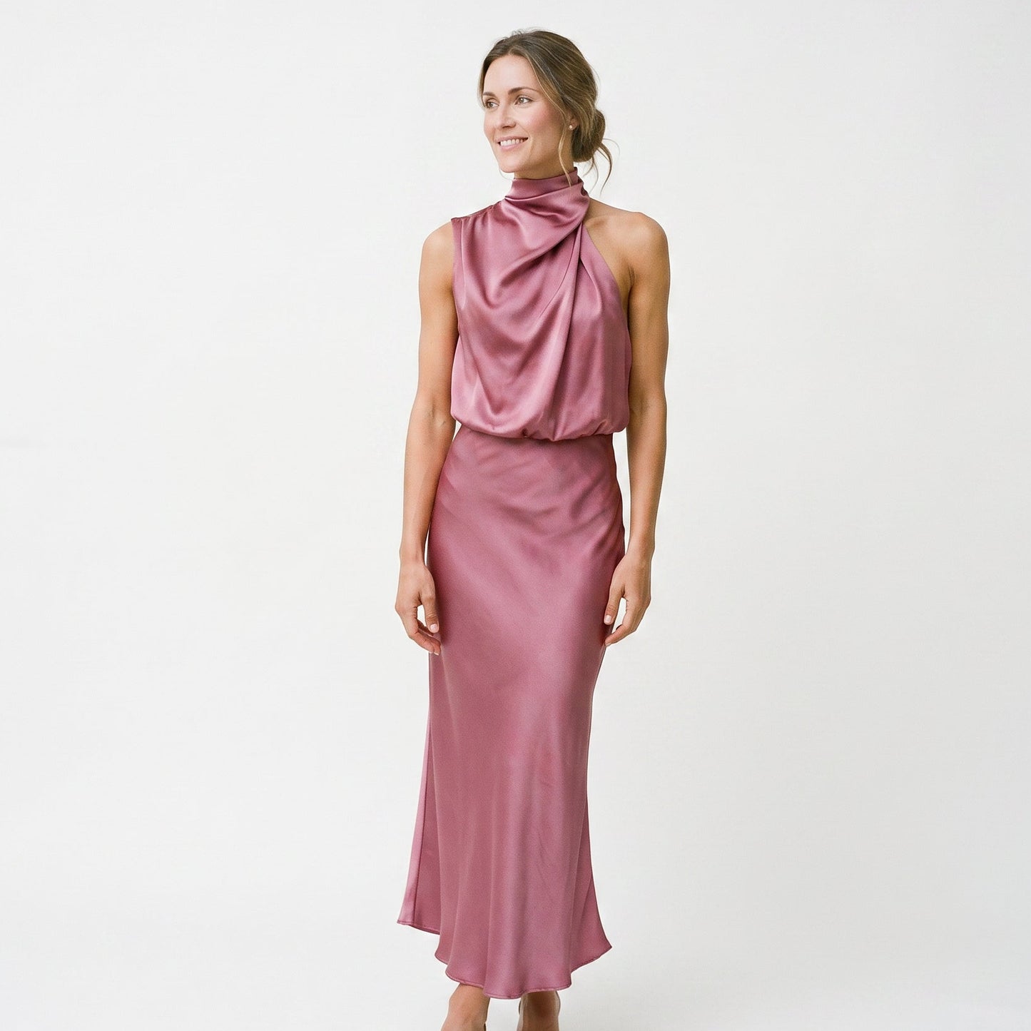 Olivia | Elegant Draped Summer Midi Dress for Weddings DONE 05-27-2026
