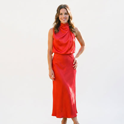 Olivia | Elegant Draped Summer Midi Dress for Weddings DONE 05-27-2026