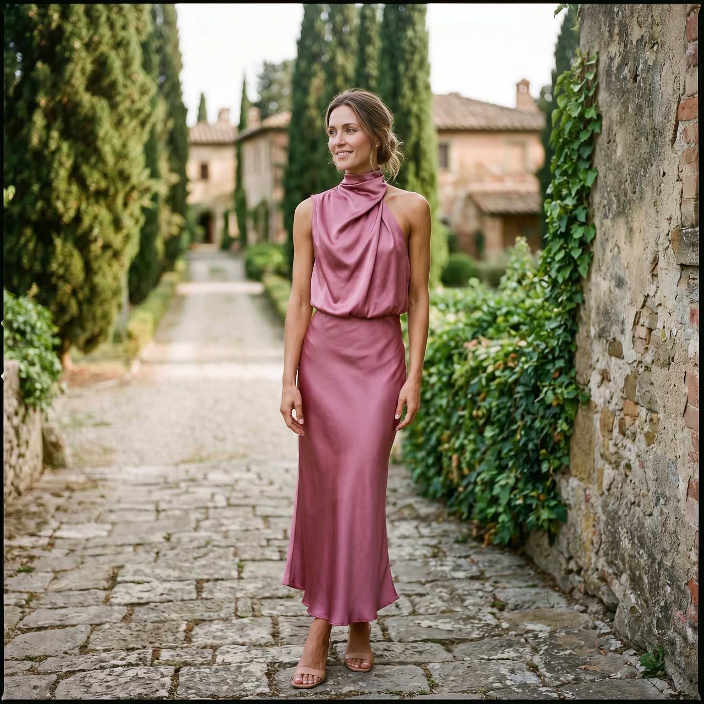 Olivia | Elegant Draped Summer Midi Dress for Weddings DONE 05-27-2026