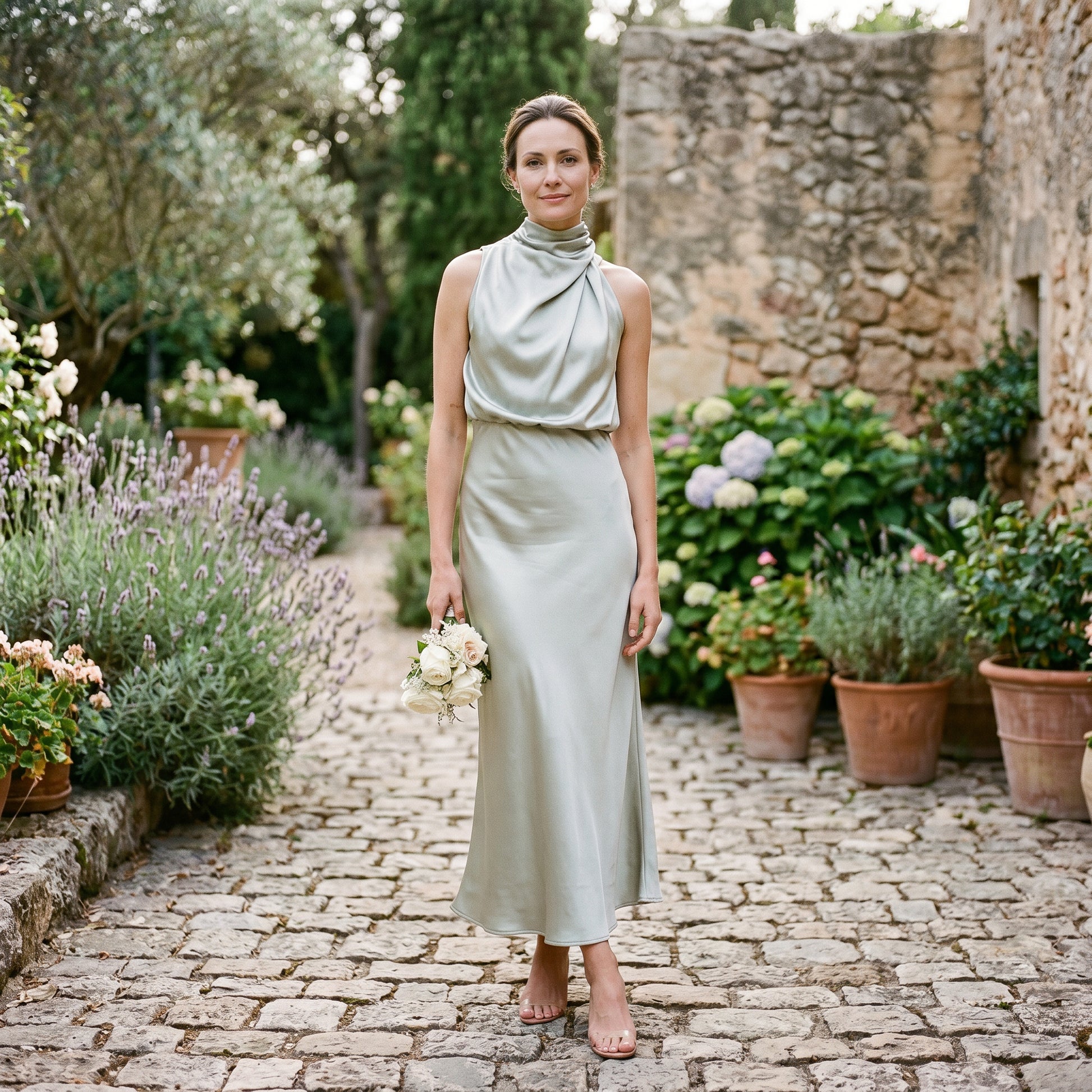 Olivia | Elegant Draped Summer Midi Dress for Weddings DONE 05-27-2026