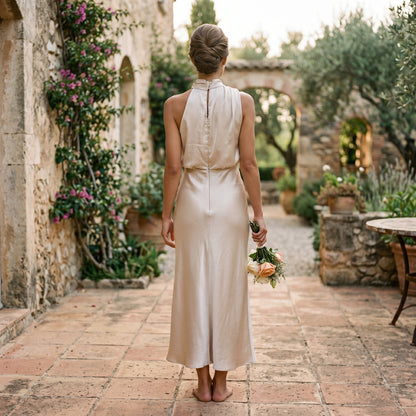 Olivia | Elegant Draped Summer Midi Dress for Weddings DONE 05-27-2026