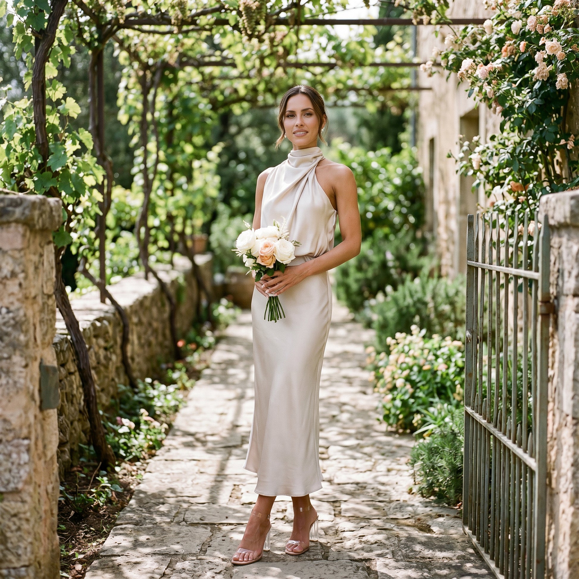 Olivia | Elegant Draped Summer Midi Dress for Weddings DONE 05-27-2026