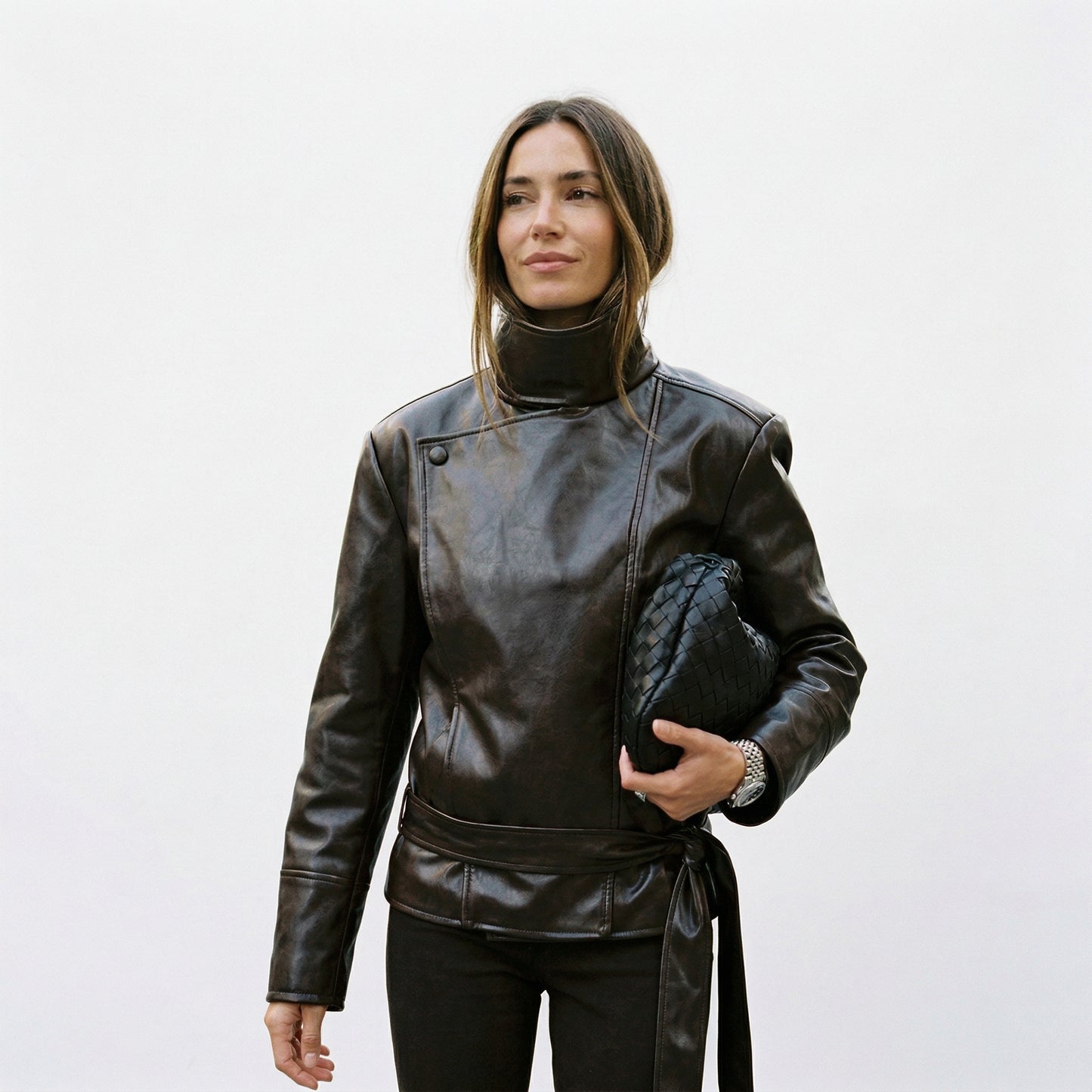 Oversized Brown Faux Leather Jacket for Autumn and Winter