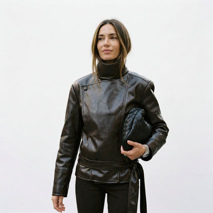 Oversized Brown Faux Leather Jacket for Autumn and Winter