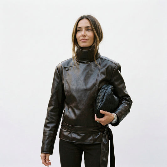 Oversized Brown Faux Leather Jacket for Autumn and Winter