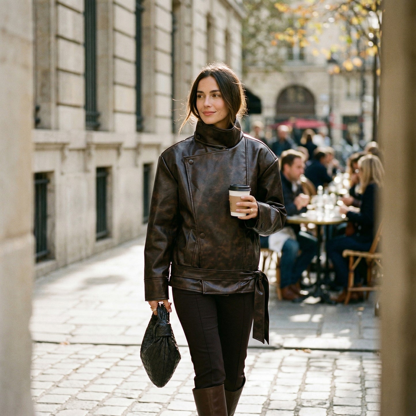 Oversized Brown Faux Leather Jacket for Autumn and Winter