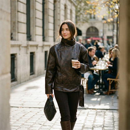 Oversized Brown Faux Leather Jacket for Autumn and Winter