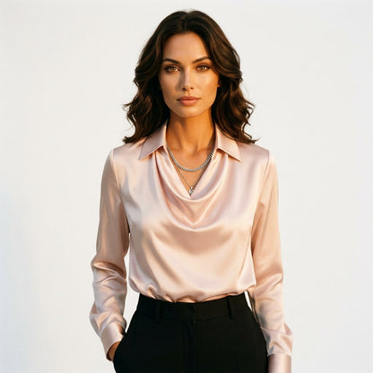 Plus Size Long Sleeve Silk Blouse