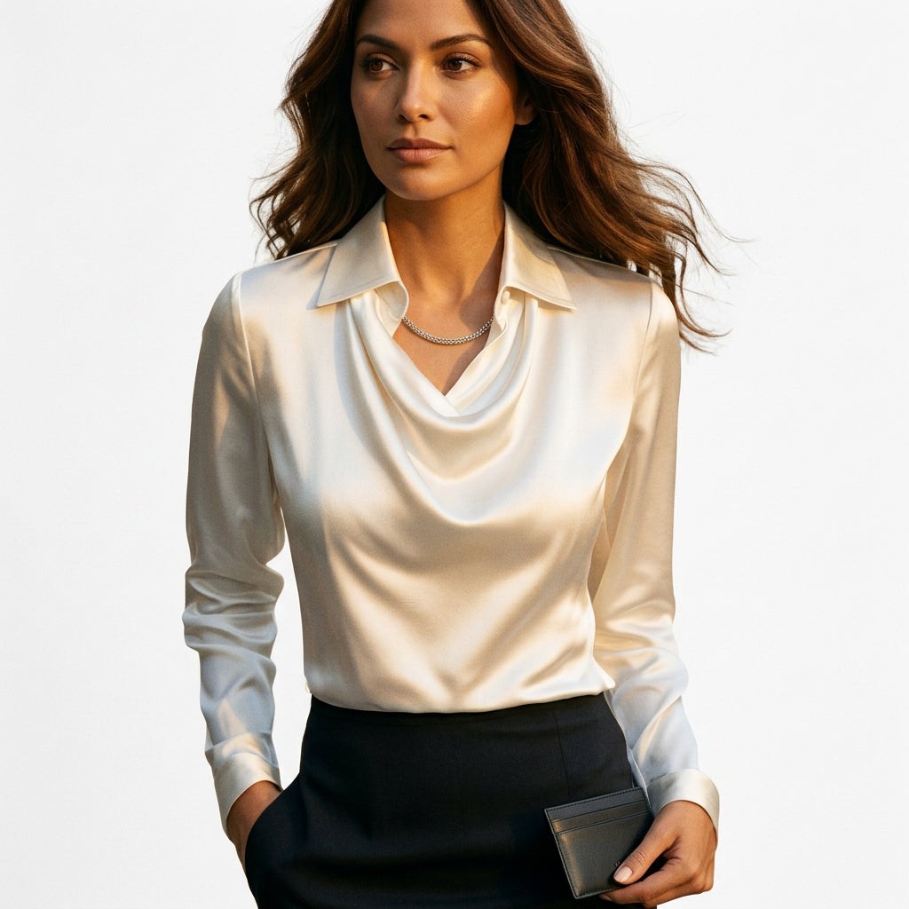 Plus Size Long Sleeve Silk Blouse