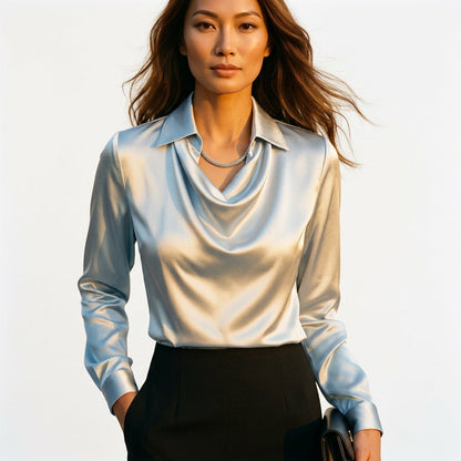 Plus Size Long Sleeve Silk Blouse