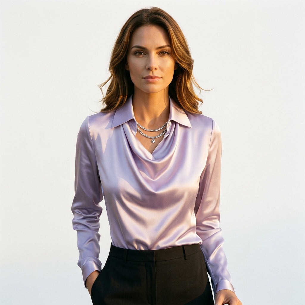 Plus Size Long Sleeve Silk Blouse