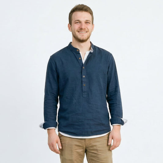 Relaxed Collarless Shirt for Warm Weather