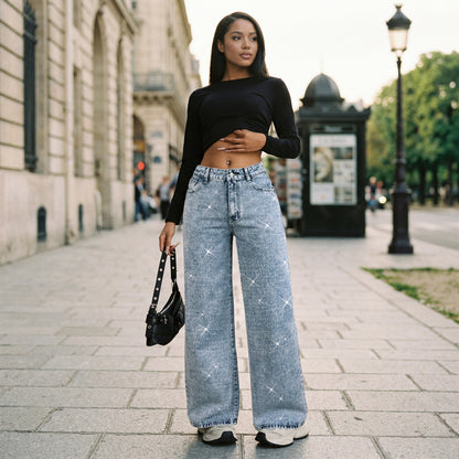 Retro Black Wide-Leg Jeans for Autumn Style
