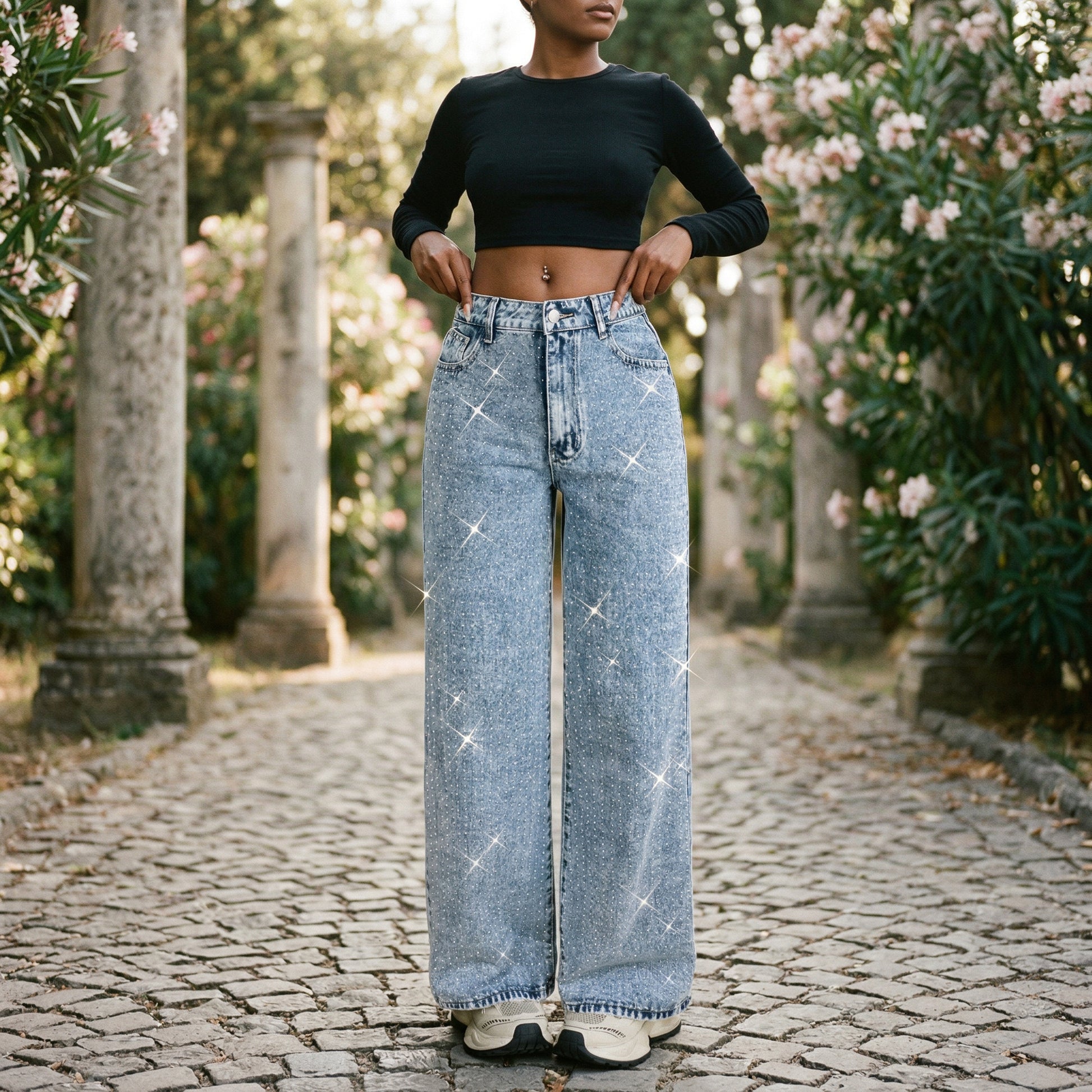 Retro Black Wide-Leg Jeans for Autumn Style