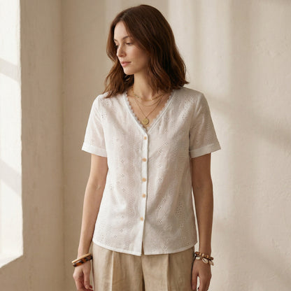 Romantic Vintage Eyelet Lace Blouse