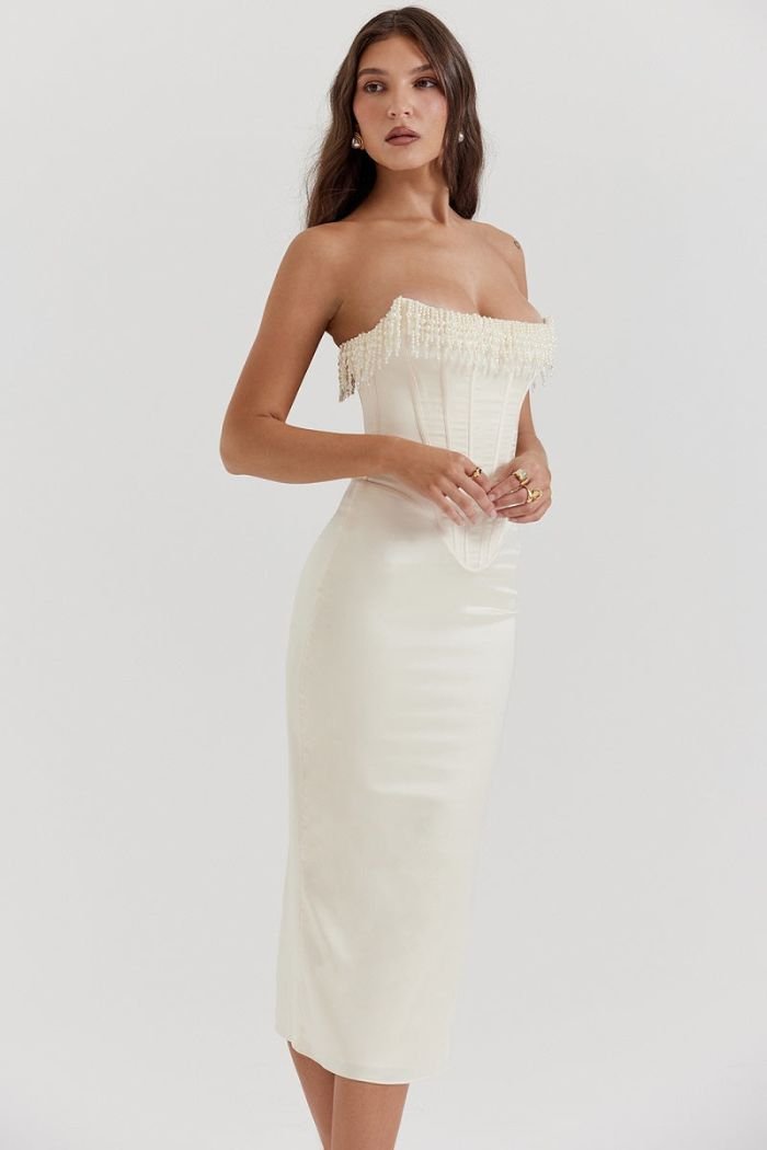 Sabrina - Elegant Strapless White Dress for Weddings 3